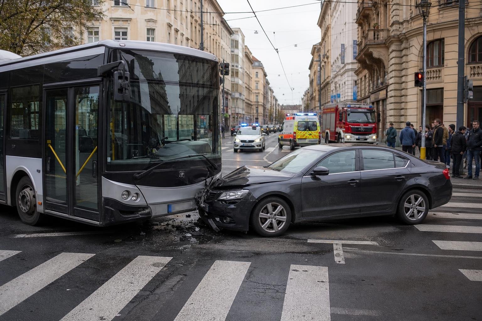 Kilencen sérültek meg egy busz és egy autó ütközésében az Astoriánál