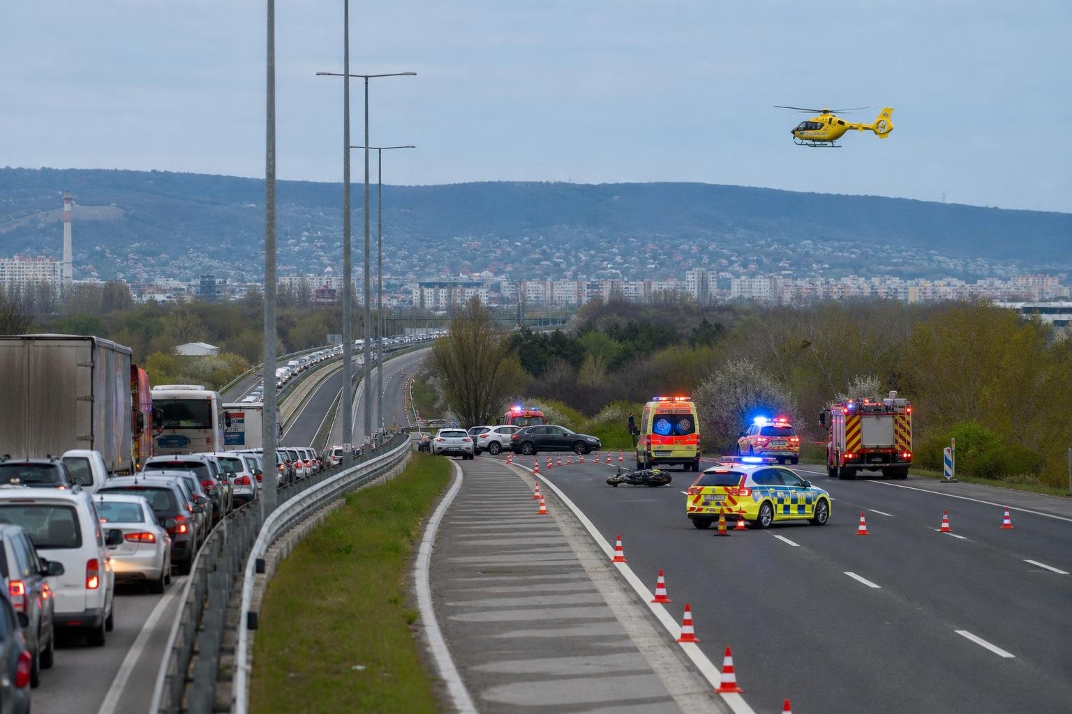 Motorosbaleset miatt lezárták az M5-ös Budapest felé vezető oldalát